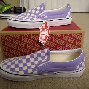 NWT Vans Lilac Checkered Slip On